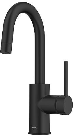 KRAUS Oletto Single Handle Kitchen Bar Faucet with QuickDock Top Mount Installation Assembly in Matte Black, KPF-2600MB