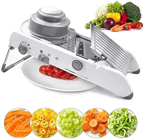 Mandolina Affettatrice Professionale Mandolina 18 in 1 Regolabile Affettaverdure.Julienne Affettatrice Taglierina per Cibo Frutta e Verdura Fetta Sottile da 1.8 mm a 6 mm con Guanti di Sicurezza