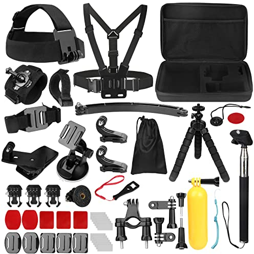Kit de Accesorios para Cámara de Acción, Bonvvie 50-en-1 Kit de Accesorios para Cámara Deportiva Hero 13 12 11 10 9 8 Black, MAX/Fusion, Insta360, dji Osmo Action, Campark, SJCAM, REMALI