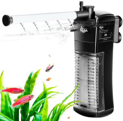 AQQA 3 in 1 Submersible Internal Aquarium Filter, Silent Fish Tank Filter | Powerful aquarium filter pump with adjustable water flow, biochemical filtration design for freshwater fish tanks