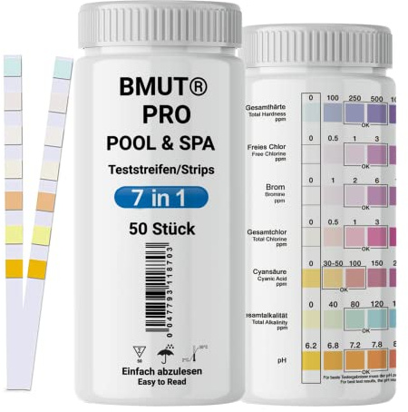50x 7in1 Pool & Spa Teststreifen Whirlpool Wassertester in Tube Chlor pH Werte Testpapier