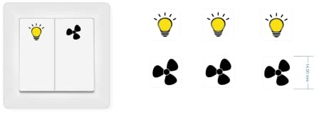 Licht und Ventilator Aufkleber Set mit 6 Stück Aufkleber Symbole für Lichtschalter (RP8/2) (14mm)