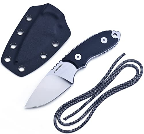 POCRROP klein Jagdmesser Outdoor Messer Feststehende klinge D2 Rostfreier Stahl, Neck Knife Feststehend Gürtelmesser Camping Survival Messer mit Halskette zum Umhängen
