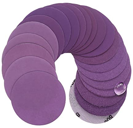 30pcs disques de ponçage ronds à eau humide de 3 pouces 75mm Grain 80/100/120/180/240/320 Disques de ponçage à flocage à crochet et boucle Violet pour ponçage polissage meuleuse électrique