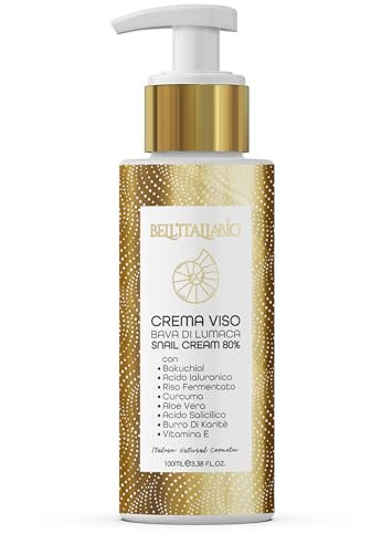 Creme Hydratante Visage à 85% Bave d'Escargot, Vitamine E, Beurre de Karité, Acide Hyaluronique, Aloe Vera - Anti-Rides, Lifting Immediat, Nuit & Jour - 100 ML - BELL'ITALIA BIO