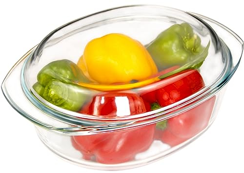 LERIYUFS Cocotte en verre de 3,5 litres avec couvercle en verre, grand plat de cuisson ovale en verre, passe au four, plat en verre couvert pour la cuisson