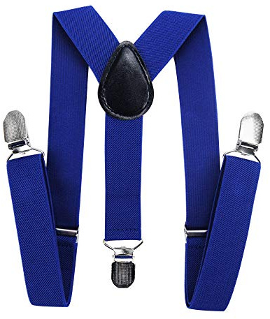 axy Bretelle per bambini a forma di Y, larghe 2,5 cm, con 3 clip resistenti, abbinabili con farfallino - Tinta unita. Modello: HTK25-1, Blu, (7-12 anni anziano)