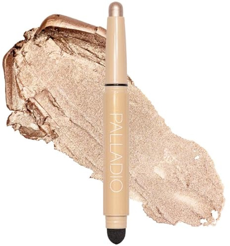 Palladio Waterproof Eyeshadow Stick with Blending Sponge, Long Lasting & Effortless Application, Smudge Free & Crease Proof Formula, Matte & Shimmer Shades, Buildable Eye Shadow (Champagne Shimmer)