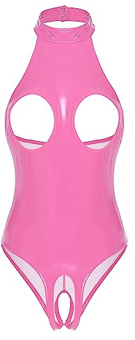 Choomomo Body Siamois Femme Sexy Lingerie Cuir Métallique Ouvert Sein Nu Catsuit à Manche Longue Bodycon Creux Bandage Babydoll Clubwear S-5XL