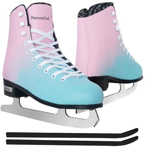 MammyGol Women's Figure Ice Skate in Color Gradient Figure Skate Lace up with Stainless Steel Blade Light Support for Girls/Women