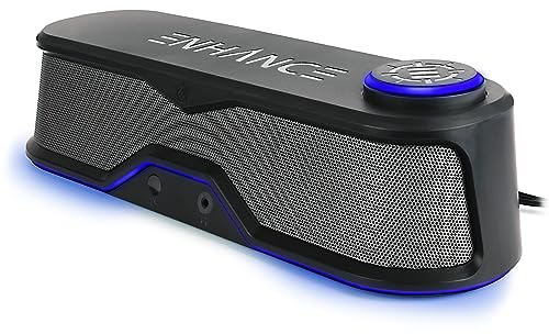 ENHANCE SB1 PC Gaming Altavoz - USB Powered Ordenador Barra de Sonido, Altavoz Debajo del Monitor con Pico de 10W, Perilla de Control de Volumen LED, Paso de Auriculares, Soundbar para Juegos para PC