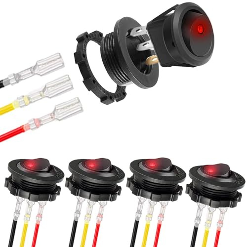 RUNCCI-YUN 5Pcs Interrupteur d'éclairage LED rouge bleu nterrupteurs à bascule 12V,interrupteur rond bouton 12v, LED Interrupteur à Bascule étanche rond, 2 positions SPST 3 broches avec étui