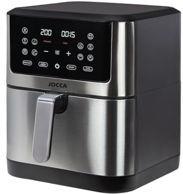 Jocca - Freidora de Aire 8 L| Airfryer Gran Capacidad| Freidora sin Aceite 8 Litros| Pantalla LED Táctil| Cocina Sana| Horno de Aire| Temporizador| Temperatura Ajustable| 1800W| Plata