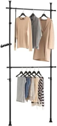 Lyrlody Tragbarer Kleiderständer mit Verstellbarem Doppelstab aus Stahl und PP Material für Heim Garderobe, Kleidung und Kleiderbügel