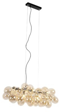 Qazqa Smart Esstisch led Art Deco Pendelleuchte, Pendellampe - Uvas - mit bernsteinfarbenem Glas, Vintage, 2700K, warmweiß, dimmbar, 8-flammig, 80cm, Ideal als Esszimmerlampe, Schlafzimmerlampe