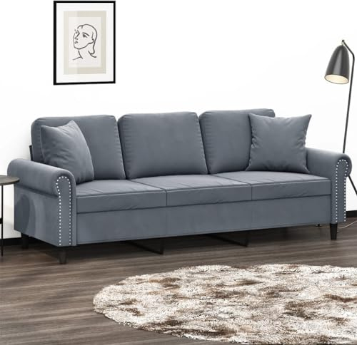 Gecheer 3-Sitzer Sofa Couch Relaxcouch Gästesofa Schlafsofa Sofabett Liegesofa Bettsofa Loungesofa Polstersofa Sessel Relaxsofa für Wohnzimmer/Wohnung/Büro mit Zierkissen Dunkelgrau 180 cm Samt-134