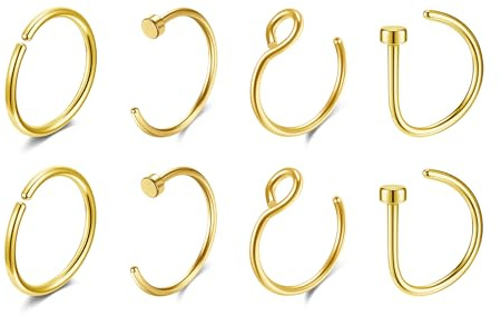 JSDDE 8er Fake Nasenring 316L Chirurgenstahl 20G Nasenpiercing Gold Fake Hoop Spirale Nasenstecker Fake Nase Piercing Nasenklammer Knorpelohrring 8mm