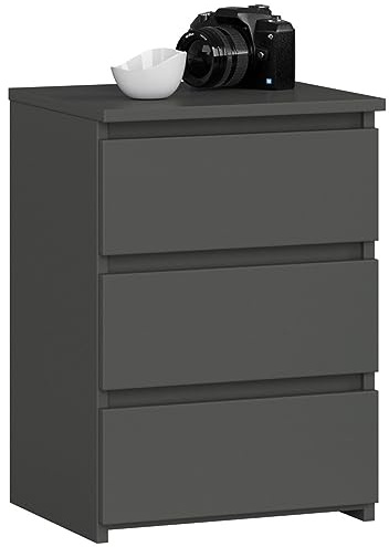 Kommode mit 3 Schubladen Kommode Schlafzimmer Flur Wohnzimmer Organizer Kommode mit Schubladen 40 cm breit 57 cm hoch | graphit Holz Highboard Sideboard Mehrzweckschrank Schrank schmal