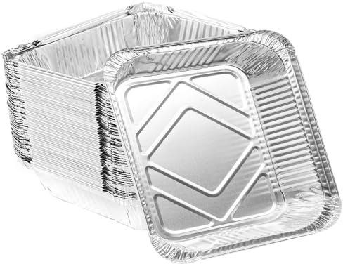 Taasmoog Bandejas cuadradas de aluminio de 8 pulgadas para freidora de aire y microondas, sartenes de aluminio desechables para hornear, preparar comidas, asar, se adapta a la mayoría de freidoras de