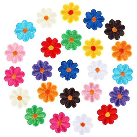 Molain 24 Stück Blume Patches zum Aufbügeln, Flicken zum Aufbügeln Bügelbilder für Textilien Aufnäher zum Aufbügeln Gänseblümchen Blumen Bügelflicken für Hut, Jeans, Jacken Rucksäcke, DIY-Zubehör