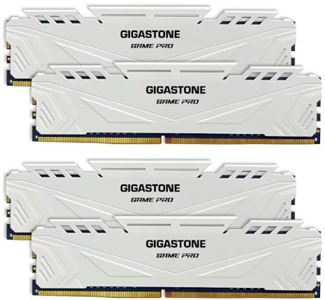 【DDR4 RAM】 GIGASTONE Game Pro 64GB Kit (4x16GB) DDR4 3600MHz PC4-28800 CL 18-22-22-42 Intel XMP 2.0 AMD Ryzen 1.35V UDIMM 288pin sin búfer sin ECC Desktop de Memoria Alto Rendimiento-Blanco