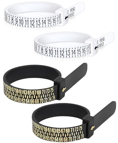 LOZTBUE 4 pièces de mesureur d'anneau, règle de mesure d'anneau, ruban de mesure d'anneau, pour mesurer la taille des doigts, la circonférence des doigts, noir & blanc