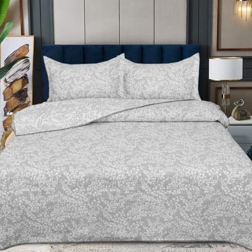 PHP Embroidery Bedspread Throw – Solid Thick Embossed Quilted Microfiber Bed Throw Quilt Coverlet Bedding Set with Pillow Sham for Bedroom Bed Sofa Couch(Jacquard Silver, King)