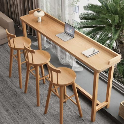 Mesa de comedor alta para mostrador de madera maciza,Mesa alta de bar industrial Con valla,Mesa de bar cuadrada mesa auxiliar de exterior,Mesa de comedor creativa pies altos y bajos,Sin taburete(160*4