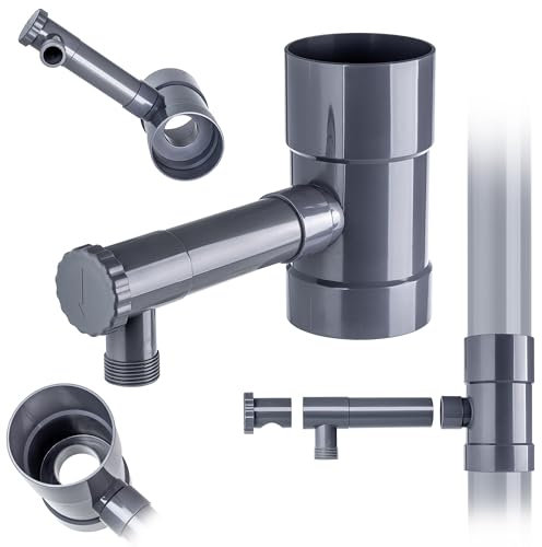 KADAX Raccolta di pioggia 90 mm, raccoglitore dell'acqua piovana per tubo di scarico, ladro con valvola integrata, raccoglitore d'acqua in plastica di alta qualità, ladro d'acqua (grigio)