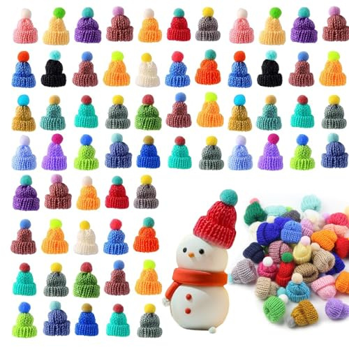60 Stück Mini Mützen Zum Basteln, Mini Weihnachten Strickmützen, Mini Weihnachtsmützen, Mützen Für Sorgenwürmchen, Für DIY Handwerk Kunst Weinflasche Deko Christmasbaumschmuck Puppenzubehör