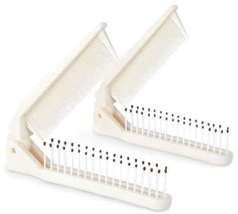 Jurrissa 2 Pack Folding Hair Combs, Foldable Comb Brush Combo, Mini Protable Folding brush for Purse Bags Porket, Travel Size Hair Comb, Small Pocket Combs for Women Men and Kids(Beige)