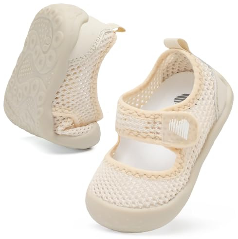 JOINFREE Toddlers Boys Summer Shoes Girls Non-Slip Aqua Shoes Lightiwehgt Breathable Water Shoes Toddlers Sandals Mesh Beige 6/6.5 UK Child