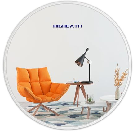 HIGHBATH Grand Miroir Mural Rond 80x80cm Cadre Métal Blanc Miroir Verre HD pour Salle de Bain Salon Chambre