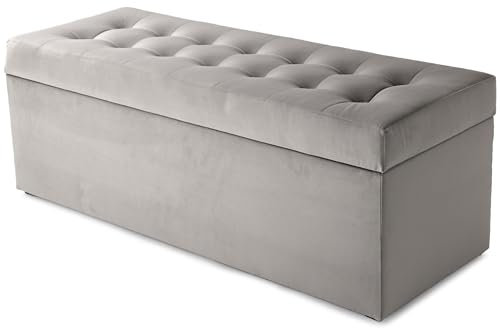 MG Design Polsterhocker 45 x 120 cm Silber mit großem Stauraum (ca. 140 L), bis 300 kg belastbar, weich mit dezentem Schimmer, pflegeleicht – Wohnbereich, Schlafraum & Flur