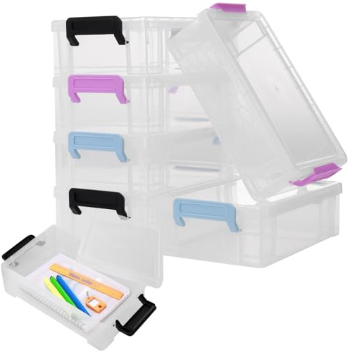 HEIYUET 6 st. plastpennor låda, 19,5 x 15 x 6 cm kontorsmaterial förvaringslåda multifunktionell pennlåda med lock och snäppstängning, stapelbara pennlådor arrangör för kontor