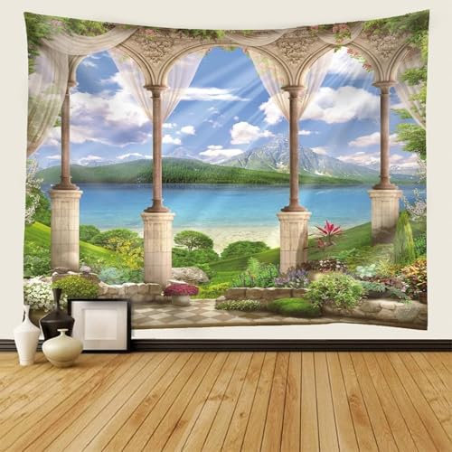 Calefee Wandteppich Groß 350x256cm, Wandbehang Polyester für Wohnzimmer, Tapisserie Naturszene Berg, See