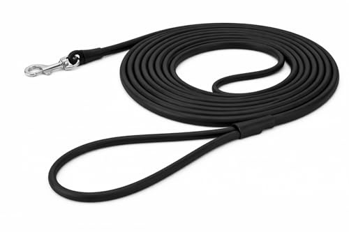 Hundeleine – Trainings- und Suchleine mit Handschlaufe – 10m x 6mm – Flamingo Caspar Schwarz – Biothane – Karabiner verchromt