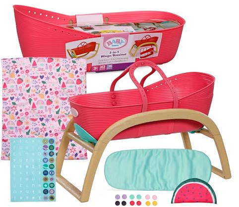 BABY born 3 in 1 Culla Pinplay – Lettino, culla e trasportino con pin decorativi – Include copertina e cuscino – Accessorio per bambole di alta qualità – Adatto ai bambini dai 3 anni in su