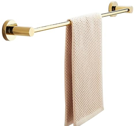 Renmlion Portasciugamani in Oro, portasciugamani Rotondo in Acciaio Inox portasciugamani da Parete, mensola per Asciugamani a Barra Singola con Finitura Lucida per Bagno e Cucina(50cm)