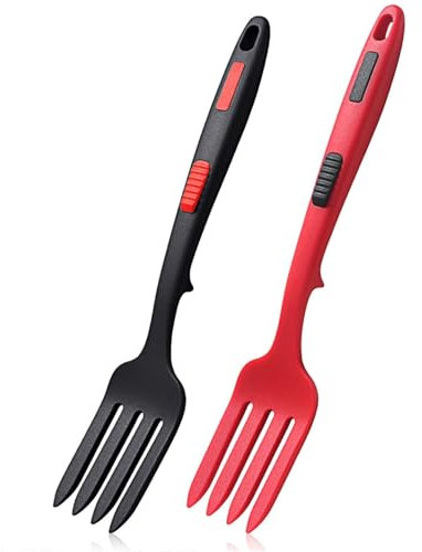 Set di 2 forchette flessibili in silicone, forchetta da cucina, utensili, forchetta da cucina antiaderente, forchetta da cucina per mescolare gli ingredienti, set da cucina e pentole (rosso, taglia