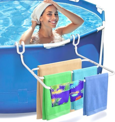 Above Ground Pool Towel Rack, Pool Accessories for Round & Oval-Stable, Framed Above-Ground Swimming Pools Holder (White)