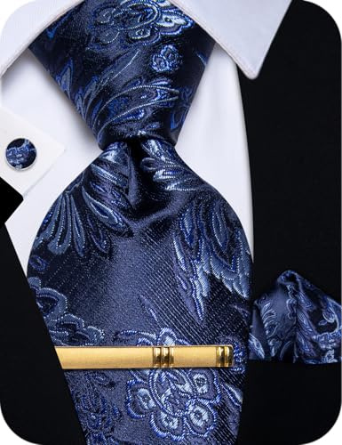 YourTies Seidenkrawatten für Herren, kariert, Paisley-, Blumenmuster, mit Einstecktuch, Manschettenknöpfen, Krawattenklammer, Set für Hochzeit, Party, Business, formal, Einheitsgröße