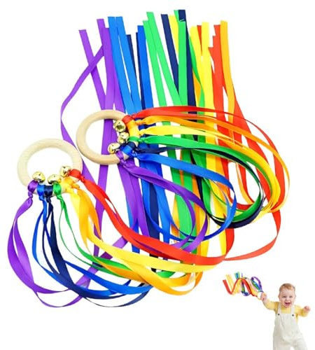 Regenbogen Holzband Ring Spielzeug,Qualität Baby Rassel，Regenbogen Rasselband Aus Holz 2 Stück, Für Hörentwicklung Und Zähneentwicklung