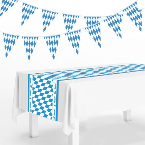 Fourindo Oktoberfest Deko Set,Enthält 20 Tischläufer(Gesamtlänge 10m) und 1 Tischdecke(275 * 35cm),für Bierzelten Bier Festival München