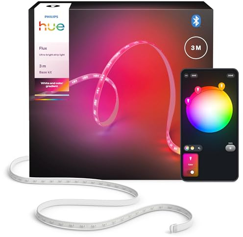 Philips Hue Flux 3m UltraBright LED-Lightstrip, 2900 lm Lichtband, flexible Innenbeleuchtung, Chromasync™-Farbmischung, LED Streifen zuschneid- & erweiterbar, wiederverwendbar, App- & Sprachsteuerung