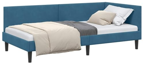 vidaXL Estructura de Cama en Esquina Azul 90 cm x 200 cm Terciopelo, Diseño de Cama compacta, Muebles Modernos, Terciopelo, Marco Elegante, cabecero Reversible, Esquina