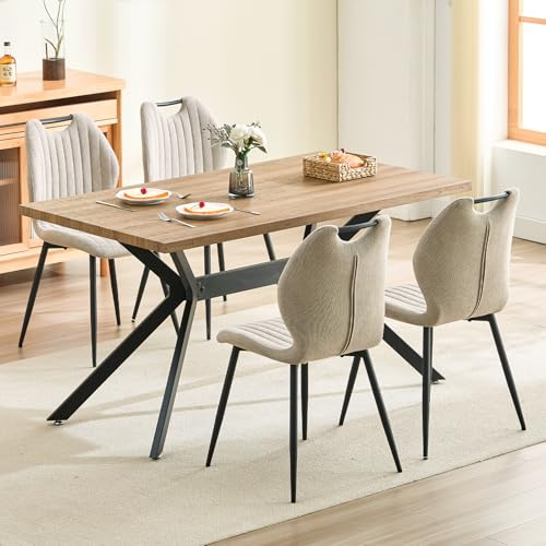 LEWE Essgruppen Esstisch aus Holz mit 4 Khaki Stühlen 140 x 80 x 76 cm | Rechteckig Esstisch mit 4 Esszimmerstühle mit Hohe Rückenlehne, Integrierter Griff, Tischset für Küche Esszimmer Wohnzimmer