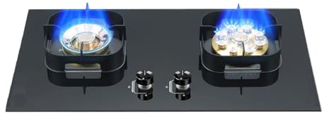 BZJPRFC Cocina De Gas con 2 Quemadores, Cocina De Sobremesa De GLP/GN, Sartén De Alta Potencia De 5,2 KW Y 9 Cavidades, Rejilla For Ollas De Hierro Fundido Y Vidrio Templado(LPG)