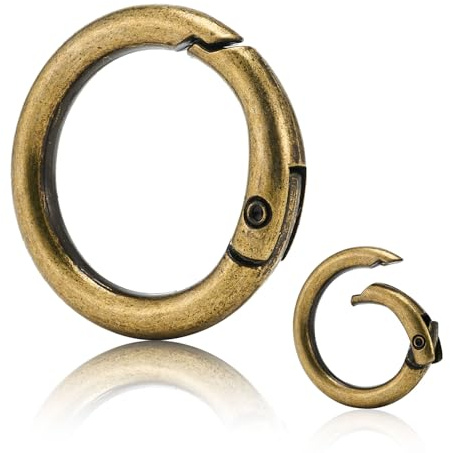 ZOUIQSS 10 Stück O-Ringe mit Federverschluss,runder Metallkarabiner mit geteiltem Federclip für Schlüsselanhänger,Handtaschen, Geldbörsen,Taschen und DIY-Dekorationen(Brushed Brass, 19 mm)