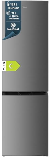 homeX Kühlschrank mit Gefrierfach No Frost, Kühl-Gefrier-Kombination freistehend, groß - 253 Liter, Super-Frost-Funktion, leise Kühlgefrierkombi, EEK C, Kühl Gefrierkombination, silber, CFSN2531C-S